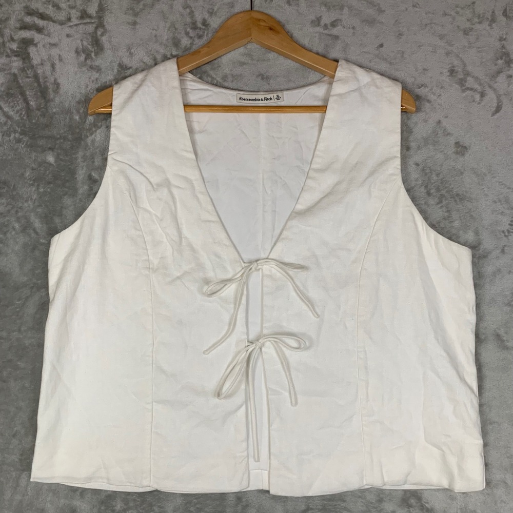 Abercrombie & Fitch White Linen Blend Tie Front Vest Top XL Boho Western Lined